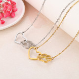 Valentine's Day Gift Stainless Steel Foot Cat Paw Heart Pendant Clavicle Chain Necklace