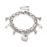 Valentine's Day Gift Stainless Steel Heart Shaped Round Bead Bracelet Love Heart Peach Heart Double Bracelet