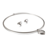 Valentine's Day Gift Stainless Steel Glossy Heart-shaped Necklace and Earring Set