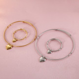 Valentine's Day Gift Stainless Steel Wire Open Collar Bracelet Heart-shaped Two-piece Set