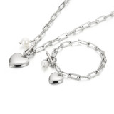 Valentine's Day Gift Stainless Steel Peach Heart Necklace OT Buckle Love Heart Clavicle Chain Set