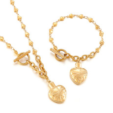 Valentine's Day Gift Stainless Steel Heart-shaped T-shaped Clasp Bracelet Necklace Set
