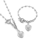 Valentine's Day Gift Stainless Steel Heart-shaped T-shaped Clasp Bracelet Necklace Set