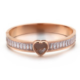 Valentine's Day Gift Stainless Steel Heart Shaped Zircon Bangle
