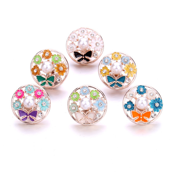 20MM Flowers design Rhinestone  Metal snap buttons