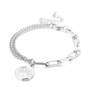 Valentine's Day Gift Stainless Steel Bracelet Asymmetrical Chain Tree of Life Tag Design Female Charm Bracelet