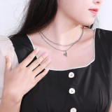 Valentine's Day Gift Stainless Steel Square Chain Double Layer Necklace Love Heart Pendant Layered Necklace