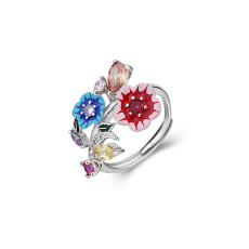 925 silver fashion creative ring female color flower Enamel open ring