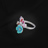 925 silver fashion creative ring female color flower Enamel open ring