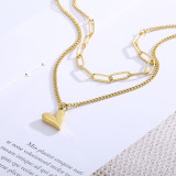 Valentine's Day Gift Stainless Steel Square Chain Double Layer Necklace Love Heart Pendant Layered Necklace