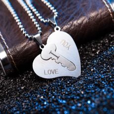 Stainless Steel Valentine's Day Couple Pendant Necklace Heart Shaped Unlocking Key Couple Necklace