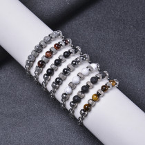 Stainless Steel Bracelet Double Tiger Eye Stone Bracelet Natural Stone Beaded Chain Bracelet