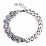 Stainless Steel Bracelet Double Tiger Eye Stone Bracelet Natural Stone Beaded Chain Bracelet