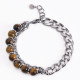 Stainless Steel Bracelet Double Tiger Eye Stone Bracelet Natural Stone Beaded Chain Bracelet