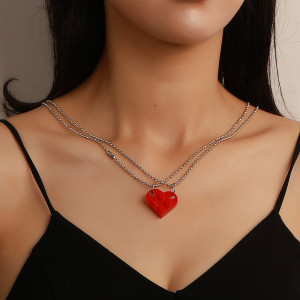 love Valentine's day heart-shaped building block couple necklace ins creative double layer detachable bead stitching clavicle chain