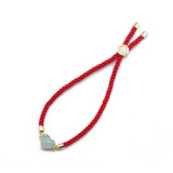 Valentine's Day Lake Water Green Love Zircon Hand Sweet Heart-shaped Pull-out Beaded Red String copper Bracelet Best Gift