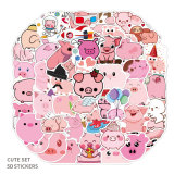 50pcs Cute pink girly piglet graffiti stickers decorative suitcase notebook waterproof detachable stickers