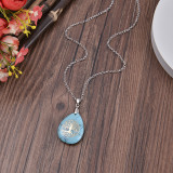 Tree of Life Water Drop Pendant Necklace Fashion Natural Stone Pendant Necklace Crystal Semi-precious Stone Necklace 65CM Chain