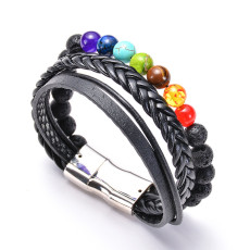 Lava volcanic stone leather bracelet colorful natural stone yoga magnet buckle bracelet