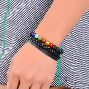 Lava volcanic stone leather bracelet colorful natural stone yoga magnet buckle bracelet