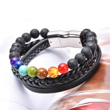 Lava volcanic stone leather bracelet colorful natural stone yoga magnet buckle bracelet