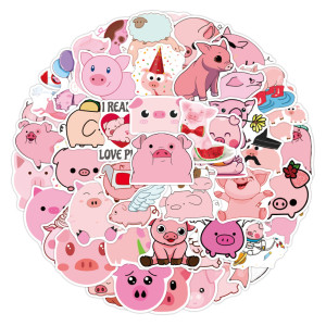 50pcs Cute pink girly piglet graffiti stickers decorative suitcase notebook waterproof detachable stickers