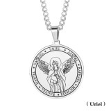 Stainless Steel Seven Angels Pendant Religious Necklace Round Brand Angel Wing Medal Necklace