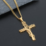 Stainless Steel Tree of Life Jesus Cross Pendant Necklace