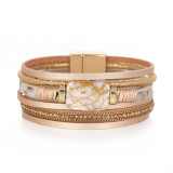 5 styles Imitated pearl flakes multi-layer diamond wide-sided leather bracelet