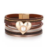 5 styles Valentine's Day Multilayer Chain Leather Bracelet Love Heart-shaped Imitation Pearl Accessories Woven Women's Bracelet