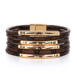4 styles Multilayer leather magnet buckle bracelet, soft leather pattern leather bracelet, copper tube