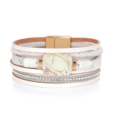 5 styles Imitated pearl flakes multi-layer diamond wide-sided leather bracelet