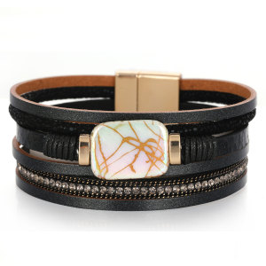 5 styles Imitated pearl flakes multi-layer diamond wide-sided leather bracelet