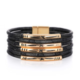 4 styles Multilayer leather magnet buckle bracelet, soft leather pattern leather bracelet, copper tube