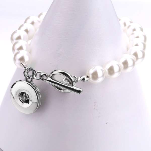 1 buttons Pearl silver snap bracelet fit snaps jewelry