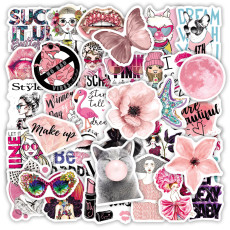 50pcs Pink fresh graffiti stickers decorative suitcase notebook waterproof detachable stickers