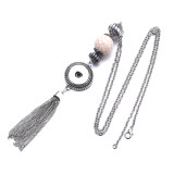 2 styles Necklace tassel turquoise 65CM chain silver  fit 20MM chunks snap button jewelry
