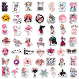 50pcs Pink fresh graffiti stickers decorative suitcase notebook waterproof detachable stickers