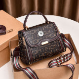 Small square bag retro full print fashion large-capacity tote bag commuting to work messenger shoulder bag fit 18mm snap button jewelry