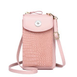 Multifunctional crossbody vertical cover type mini one-shoulder crocodile pattern coin purse fit 18mm snap button jewelry