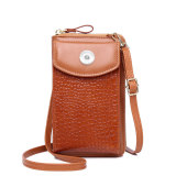 Multifunctional crossbody vertical cover type mini one-shoulder crocodile pattern coin purse fit 18mm snap button jewelry