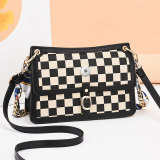 Vintage armpit bag checkerboard large capacity single shoulder messenger bag fit 18mm snap button jewelry