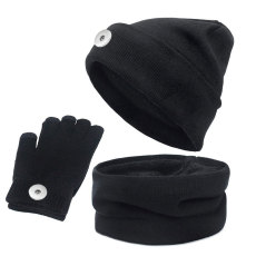 Plush three-piece warm suit winter hat scarf touch screen gloves fit 18mm snap button jewelry