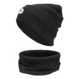 Plush three-piece warm suit winter hat scarf touch screen gloves fit 18mm snap button jewelry