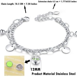 12mm Tree of Life Hollow Stainless Steel Aromatherapy Double Bracelet Mini Steel Color Adjustable Size Perfume Box Bracelet