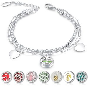 love 12mm Tree of Life Hollow Stainless Steel Aromatherapy Double Bracelet Mini Steel Color Adjustable Size Perfume Box Bracelet
