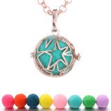 Pentagram aromatherapy essential oil diffusion prenatal education necklace can be opened circular hollow rose pendant (with a random color felt ball) Necklace 65CM Chain