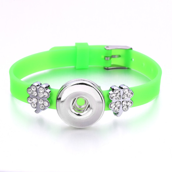 four-leaf clover Silicone rhinestones Bracelets fit 20mm snaps  jewelry