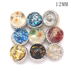 20pcs set of mixed Color randomised 12MM Three-dimensional glass alloy rhinestones snap buttons