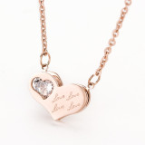 Three-dimensional love heart zircon rose gold plated stainless steel necklace Valentine's Day for girlfriend